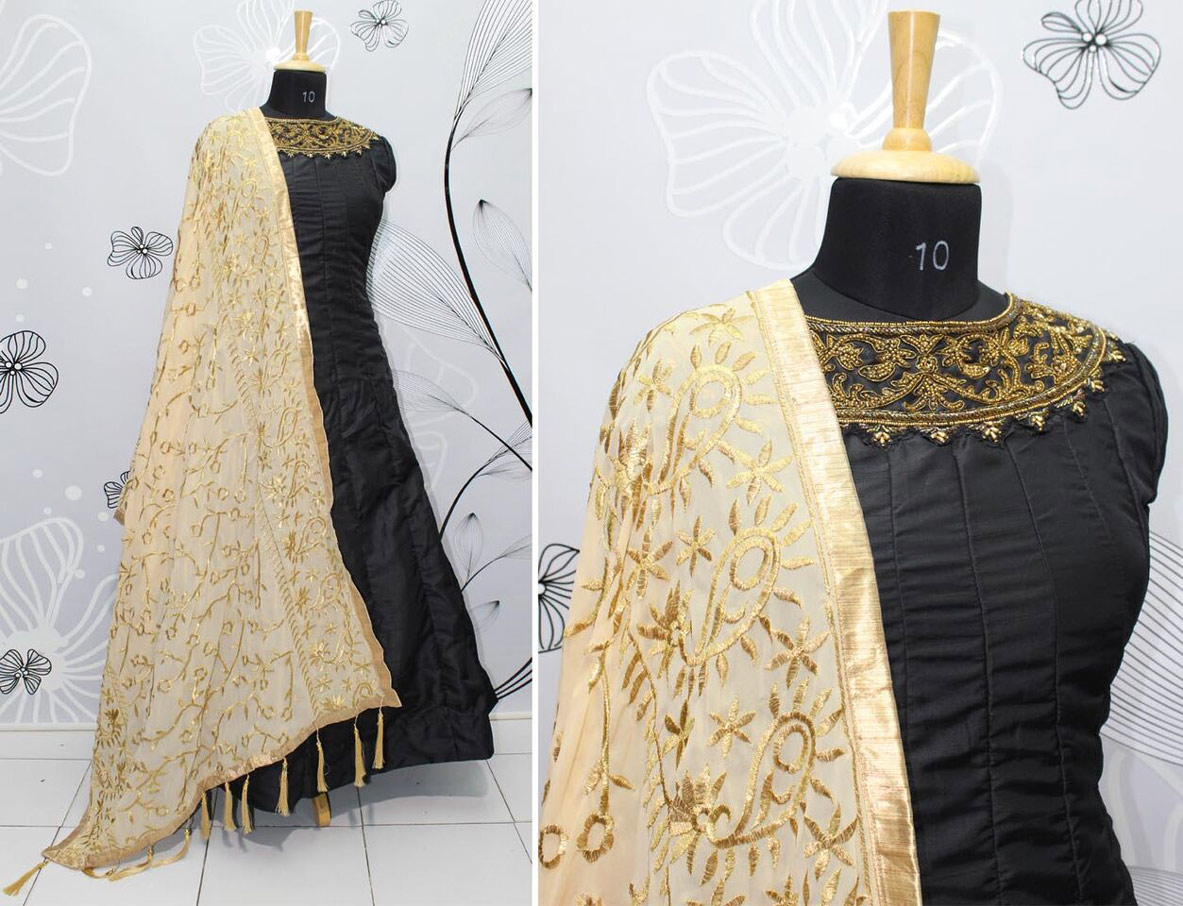 Black Peach Silk Georgette Embroidery Dupatta Gown Black Peach Silk Georgette Embroidery Dupatta Gown